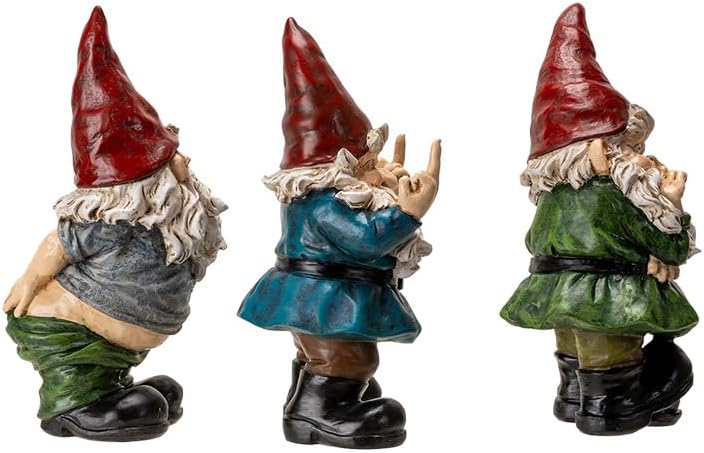 Pacific Giftware Evil Gnome Set/3, Gnomes with Attitude, Set of 3 Decorative Lawn Gnome, Attitude Gnomes for Indoor/Outdoor use.