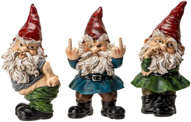 Pacific Giftware Evil Gnome Set/3, Gnomes with Attitude, Set of 3 Decorative Lawn Gnome, Attitude Gnomes for Indoor/Outdoor use.