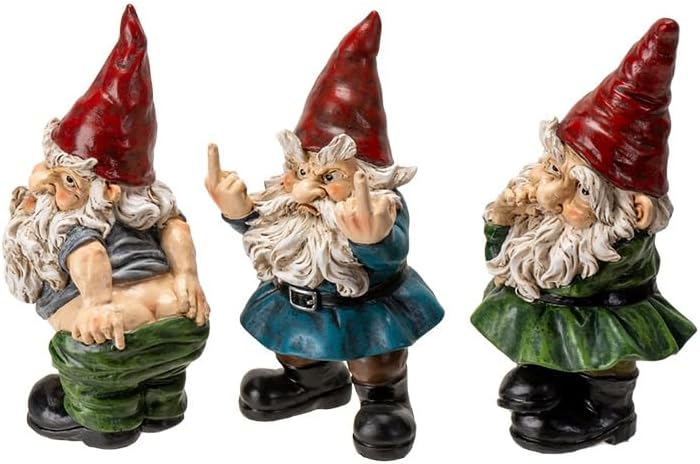 Pacific Giftware Evil Gnome Set/3, Gnomes with Attitude, Set of 3 Decorative Lawn Gnome, Attitude Gnomes for Indoor/Outdoor use.