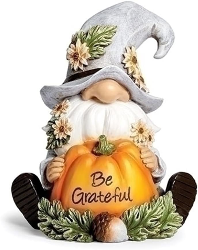 Roman Be Grateful Harvest Gnome Figurine, 8-inch Height, Thanksgiving Season Decoration