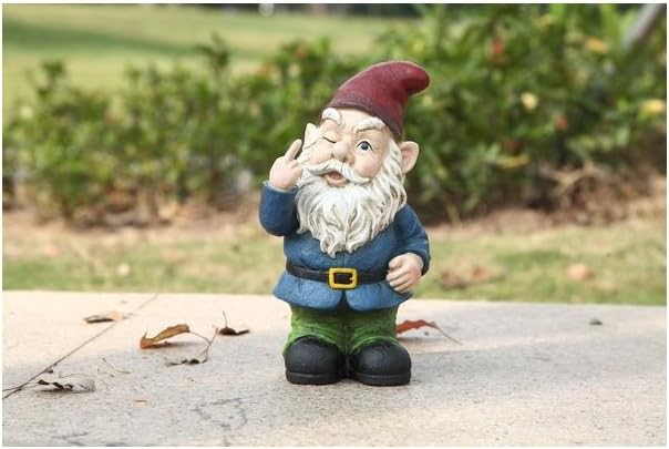 HI-LINE Gift Ltd. Winking Middle Finger GNOME, Blue and Green