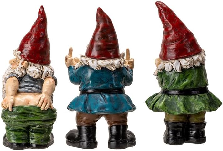 Pacific Giftware Evil Gnome Set/3, Gnomes with Attitude, Set of 3 Decorative Lawn Gnome, Attitude Gnomes for Indoor/Outdoor use.