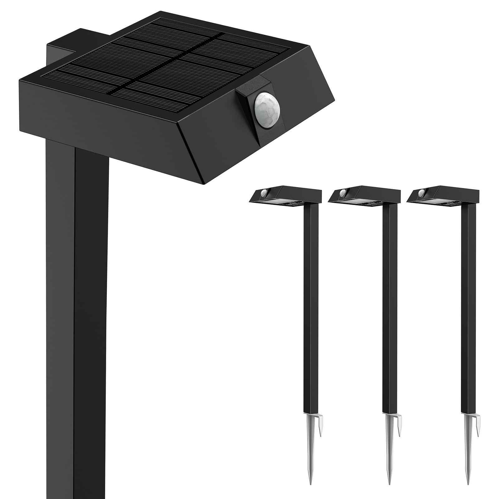 XMCOSY+ Solar Pathway Lights with Motion Sensor 6 Pack, 300LM Metal Solar Lights Outdoor Waterproof, 3 Modes Landscape Lighting for Garden, Backyard, Outside, Path (Warm/Cool White)