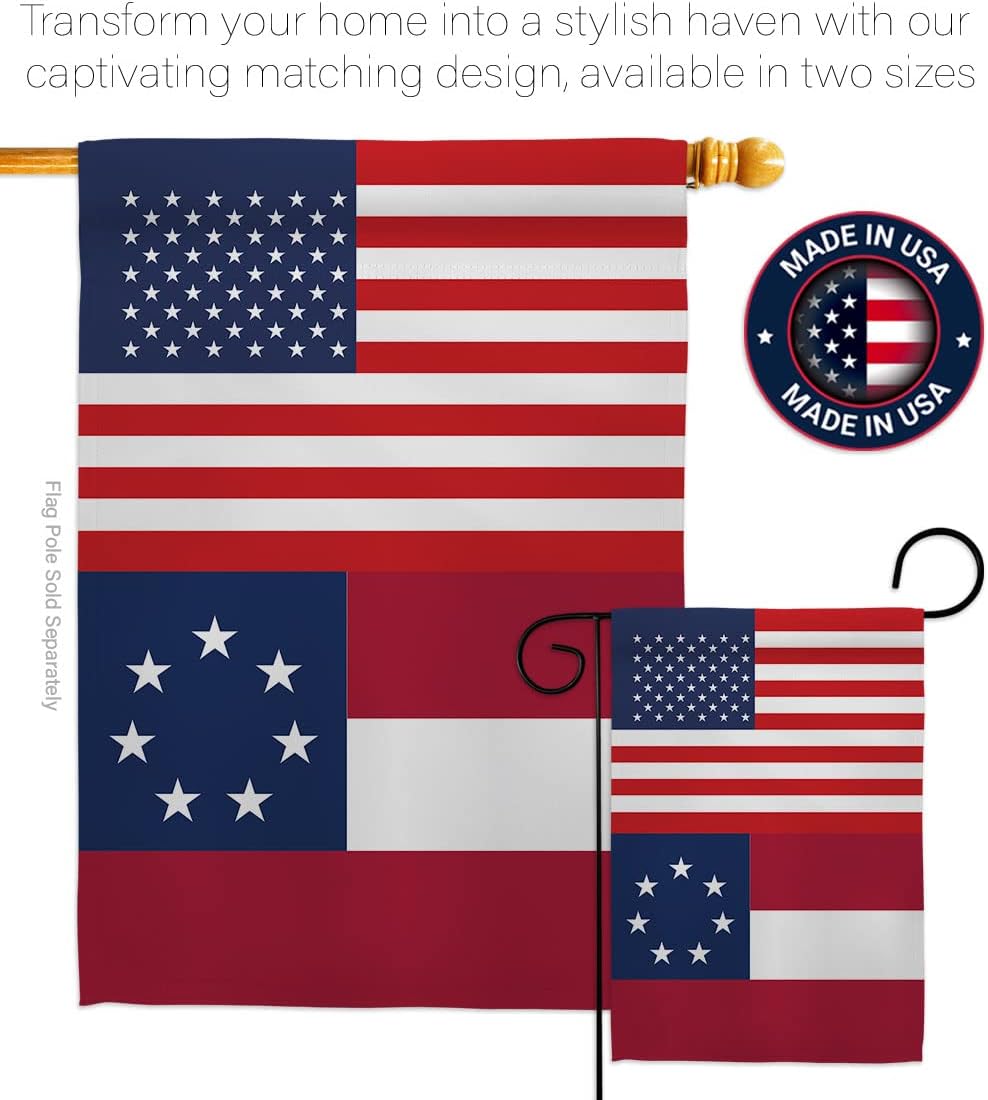US Star & Bars Garden Flag - Set with Stand Patriotic Historic July Memorial Veteran Independence United State American - House Decoration Banner Small Yard Gift Double-Sided Made in USA 13 X 18.5