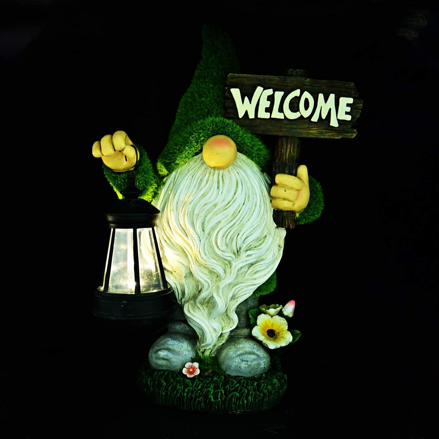 10.8" Solar LED Garden Gnome Statue with Welcome Sign, Outdoor Yard Lawn Decor