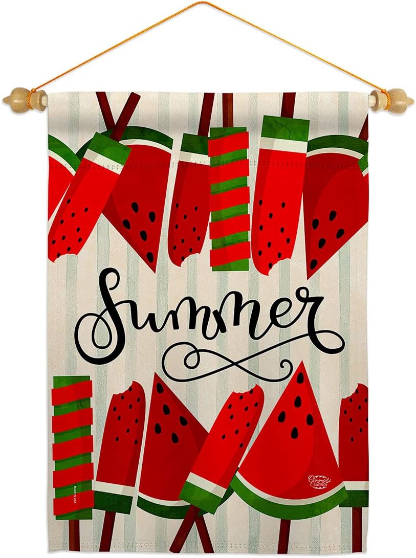 Sweet Watermelon Garden Flag Set Dowel Summer Fun in The Sun Beach Pool Luau Tropical Party Season Outdoor Summertime Sunny House Banner Small Yard Gift Double-Sided, Made in USA