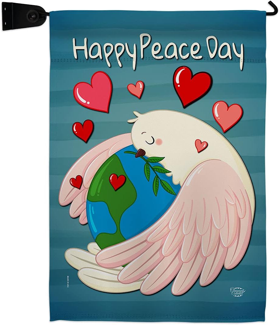Happy Peace Day Burlap Burlap Garden Flag Set Wall Holder Sweet Life Earth Support Environmental Protection Small Decorative Gift Yard House Banner Double-Sided Made In USA 13 X 18.5