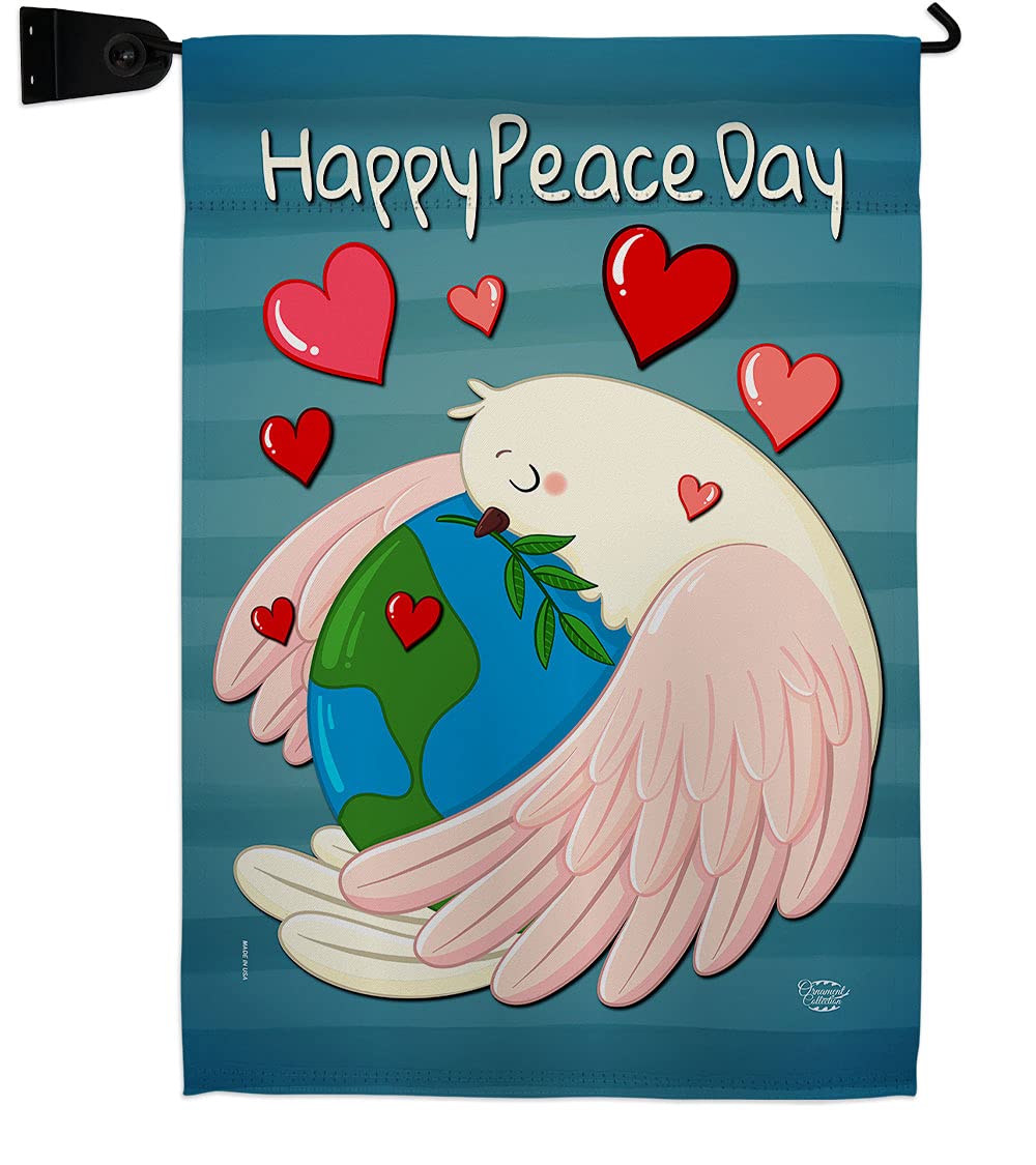 Happy Peace Day Burlap Burlap Garden Flag Set Wall Holder Sweet Life Earth Support Environmental Protection Small Decorative Gift Yard House Banner Double-Sided Made In USA 13 X 18.5