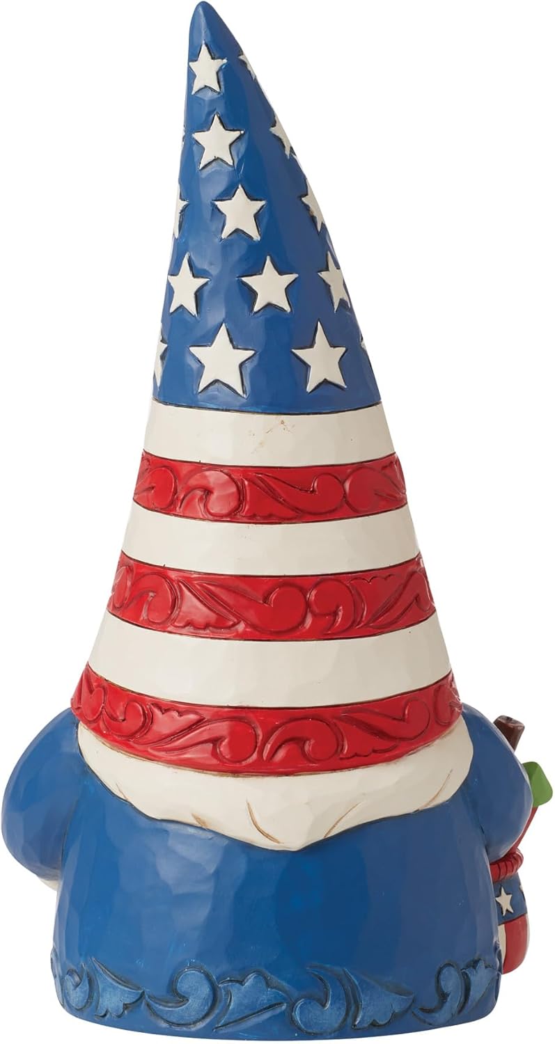 Enesco Jim Shore Heartwood Creek Patriotic Gnome Holding Fireworks Basket Figurine- Resin Hand Painted Collectible USA Decorative Gnomes Figurines Home Decor Statue, 7.5 Inch