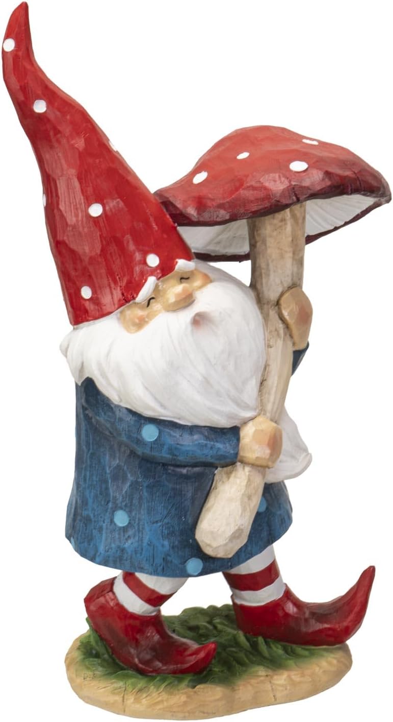 Pacific Giftware Gnome with Mushroom Figurine, 16.65-inch Height, Resin, Table Decoration