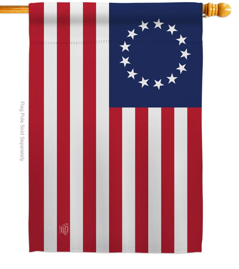 Betsy Ross Burlap Garden Flag Set Wood Dowel Americana US Historic July Memorial Veteran Independence United State American Small Decorative Gift Yard House Banner Double-Sided Made In USA 13 X 18.5