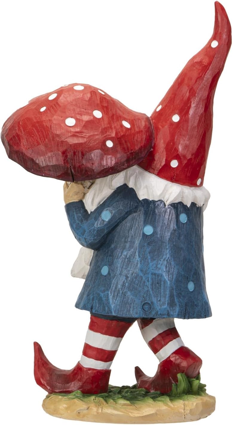 Pacific Giftware Gnome with Mushroom Figurine, 16.65-inch Height, Resin, Table Decoration