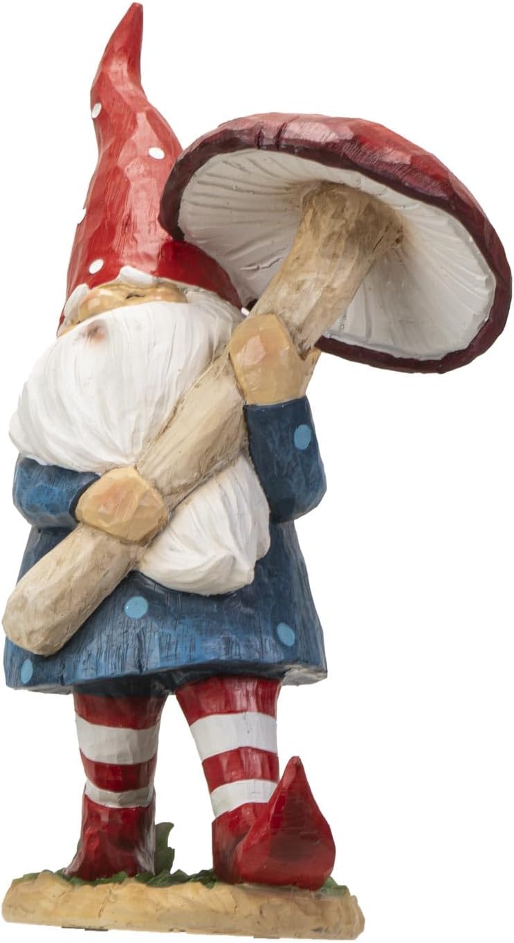 Pacific Giftware Gnome with Mushroom Figurine, 16.65-inch Height, Resin, Table Decoration