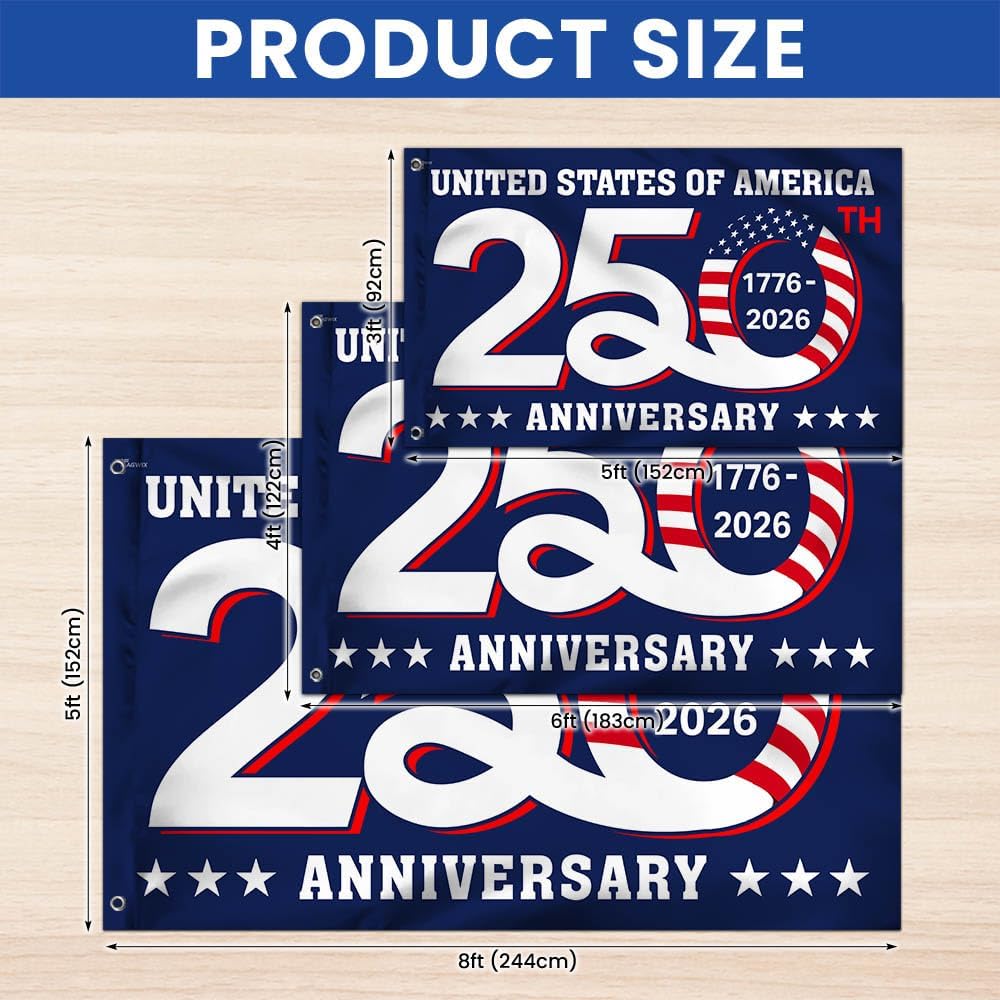 FLAGWIX American 250 Years Anniversary Flag - Polyester Double-sided Yard Flags For Outside Grommet Flag, 3x5 ft - 4th of July Decorations for Home Yard Garden Decor Banner, Gifts For Men Women