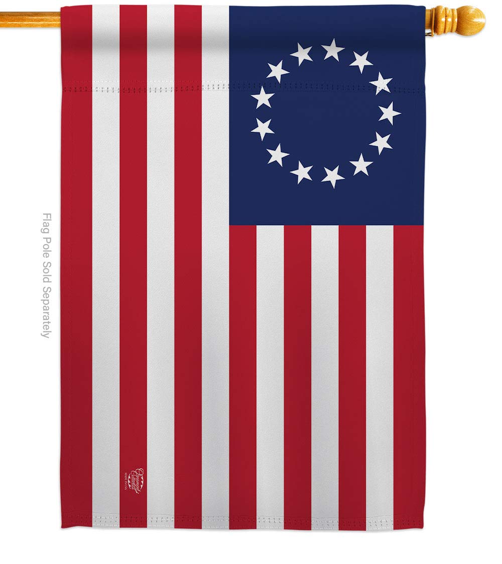 Betsy Ross Burlap Garden Flag Set Wood Dowel Americana US Historic July Memorial Veteran Independence United State American Small Decorative Gift Yard House Banner Double-Sided Made In USA 13 X 18.5