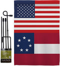 US Star & Bars Garden Flag - Set with Stand Patriotic Historic July Memorial Veteran Independence United State American - House Decoration Banner Small Yard Gift Double-Sided Made in USA 13 X 18.5