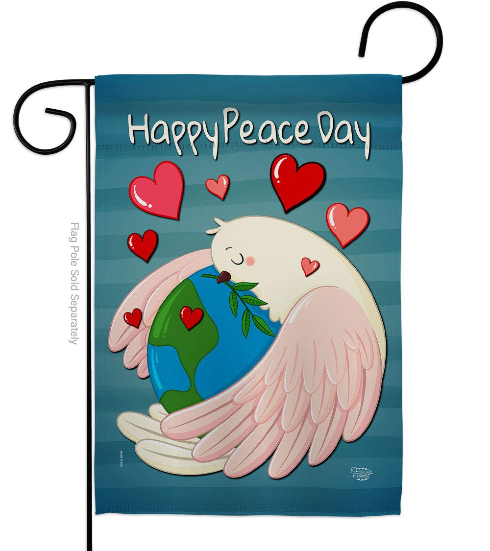 Happy Peace Day Burlap Burlap Garden Flag Set Wall Holder Sweet Life Earth Support Environmental Protection Small Decorative Gift Yard House Banner Double-Sided Made In USA 13 X 18.5