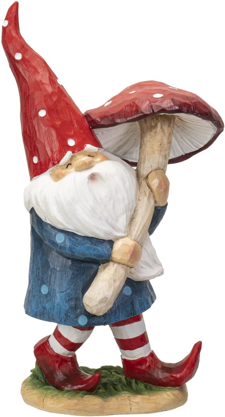 Pacific Giftware Gnome with Mushroom Figurine, 16.65-inch Height, Resin, Table Decoration