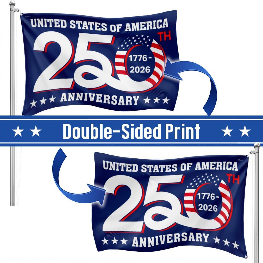FLAGWIX American 250 Years Anniversary Flag - Polyester Double-sided Yard Flags For Outside Grommet Flag, 3x5 ft - 4th of July Decorations for Home Yard Garden Decor Banner, Gifts For Men Women