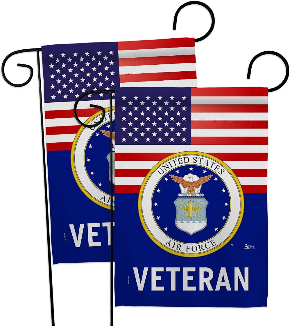 US Air Force Veteran Garden Flag - 2pcs Pack Armed Forces USAF United State American Military Retire Official - House Decoration Banner Small Yard Gift Double-Sided Made in USA 13 X 18.5