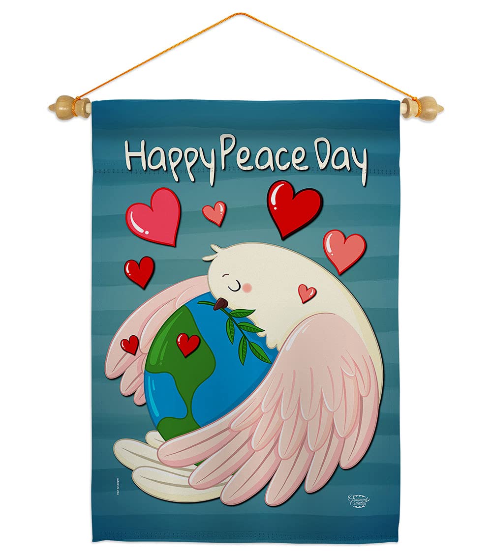 Happy Peace Day Burlap Burlap Garden Flag Set Wall Holder Sweet Life Earth Support Environmental Protection Small Decorative Gift Yard House Banner Double-Sided Made In USA 13 X 18.5