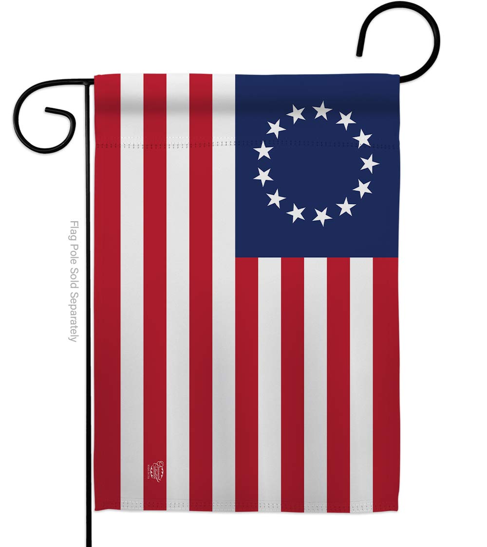 Betsy Ross Burlap Garden Flag Set Wood Dowel Americana US Historic July Memorial Veteran Independence United State American Small Decorative Gift Yard House Banner Double-Sided Made In USA 13 X 18.5