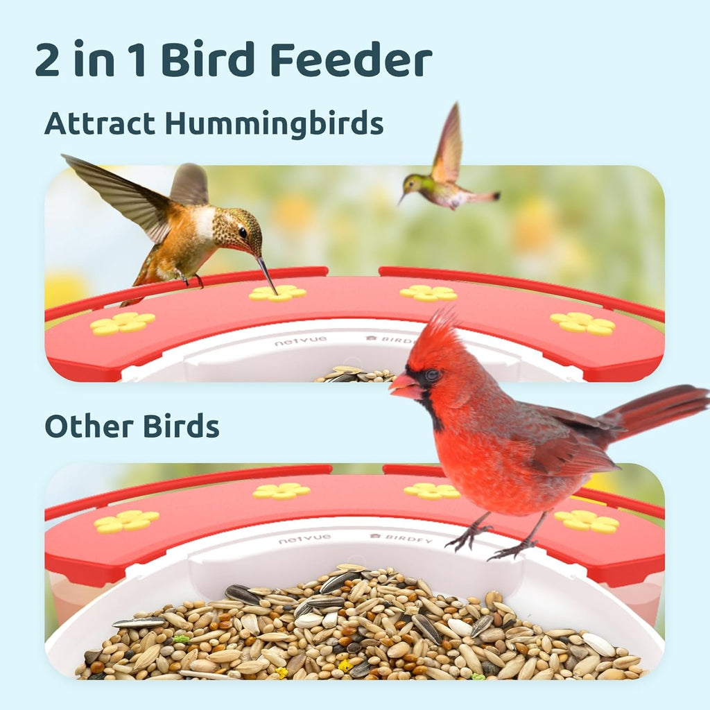 NETVUE Birdfy® Hummee Smart Hummingbird Feeder with Camera, Auto Capture Bird Videos & Birdwatching Up-Close, 2 in 1 Feeders Attract More Hummingbirds, Ideal Present for Bird Lover