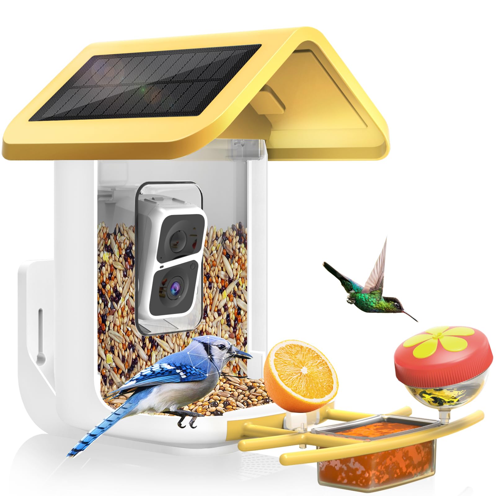 Bird Feeder with Camera Solar Powered: Smart Hummingbird Feeder for Backyard Tree - 2K Live AI Identify Auto Capture Bird Video - WiFi Bird Watching Feeders Gift for Mom Dad