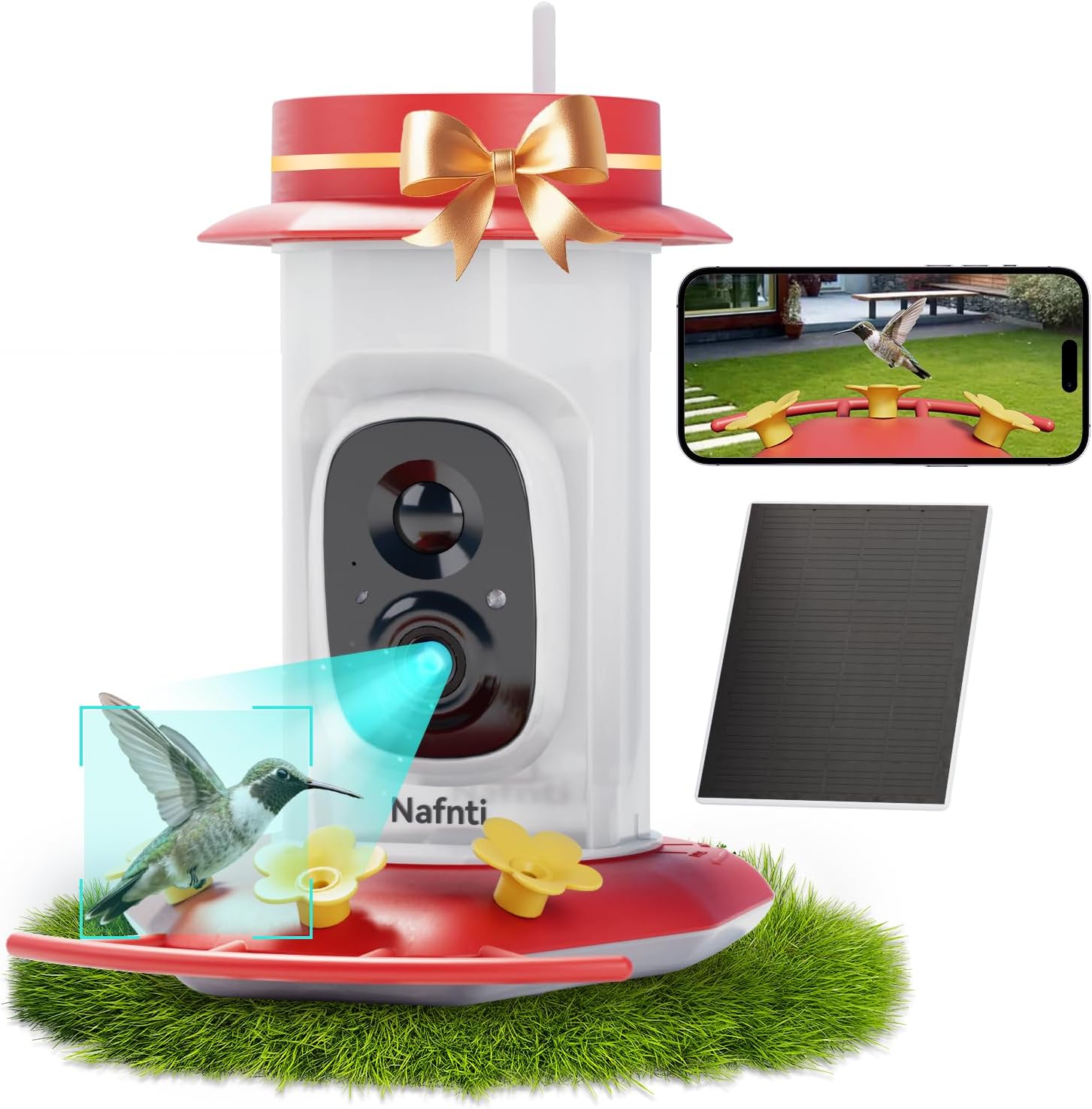 Hummingbird Feeder with Camera Solar Powered, 2K Live Stream Smart AI Bird Species Recognition, Leak-Proof & Ant-Bee Proof, IP65 Outdoor Wireless Bird Feeder