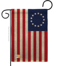 Betsy Ross Burlap Garden Flag Set Wood Dowel Americana US Historic July Memorial Veteran Independence United State American Small Decorative Gift Yard House Banner Double-Sided Made In USA 13 X 18.5