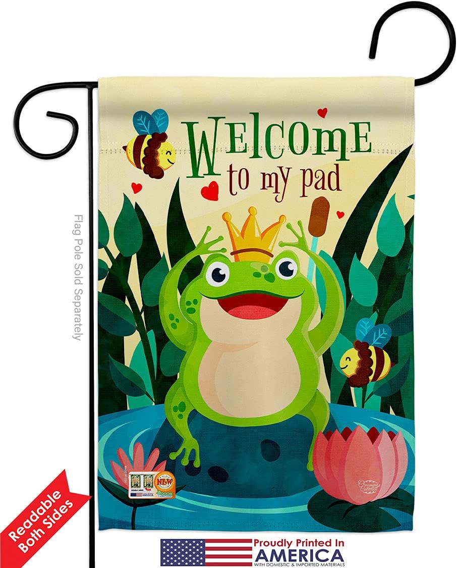Frog Welcome Garden Flag 2pcs Pack Friends Bugs & Frogs Butterfly Ladybugs Dragonfly Bee Springtime Insect Natural Wildlife House Banner Small Yard Gift Double-Sided, Made in USA
