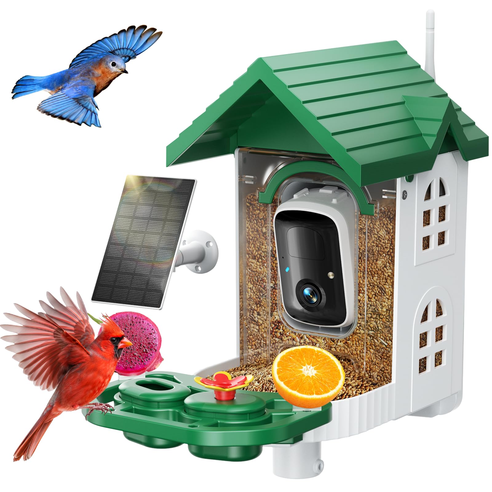 SV3C Bird Feeder with Camera, Smart Bird Feeder Camera with AI Identify BirdSpecies, Solar Powered, Instant Alerts, 2K HD Video, Various DIY Addons, 2.4G WiFi, Gift for Mom Dad and Birdlover (Red)