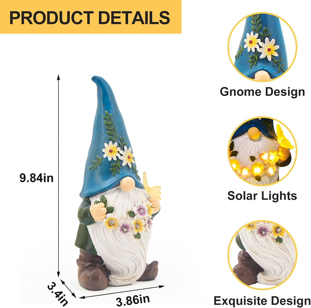 Waterproof Resin Gnome Statue with Solar Lantern, Outdoor Lawn Patio Decor Ornament