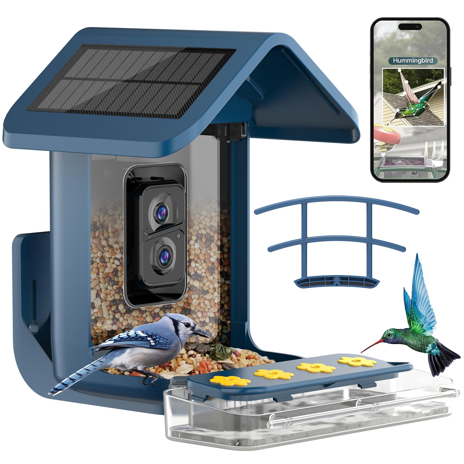 Bird Feeder with Camera Solar Powered: Smart Hummingbird Feeder for Backyard Tree - 2K Live AI Identify Auto Capture Bird Video - WiFi Bird Watching Feeders Gift for Mom Dad