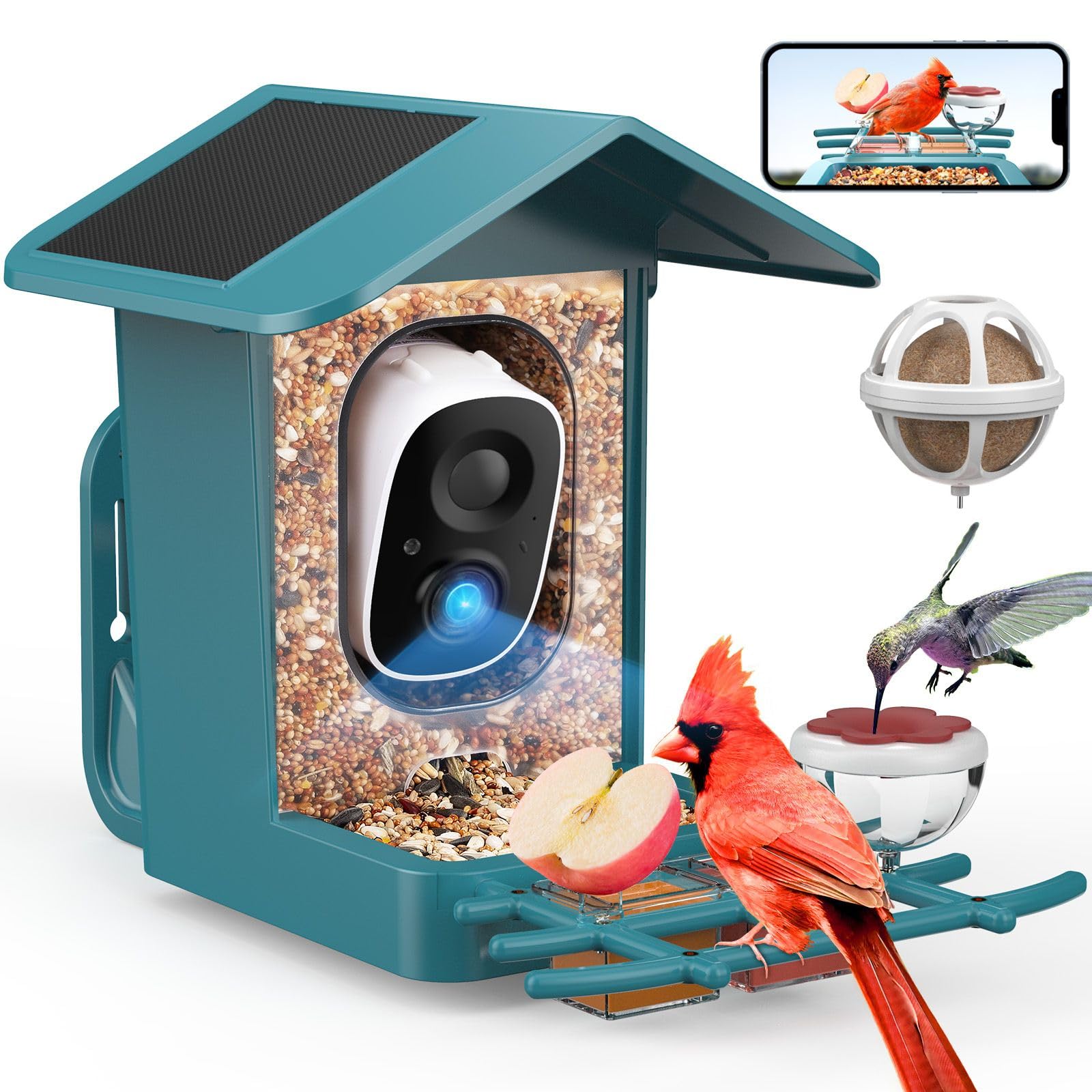 PeckCam Bird Feeder with Camera Solar Powered, AI Identify & Auto Capture, 2K HD Live Video Smart Bird Feeder Camera Instant Notifications in Backyard, Gift for Bird Lovers