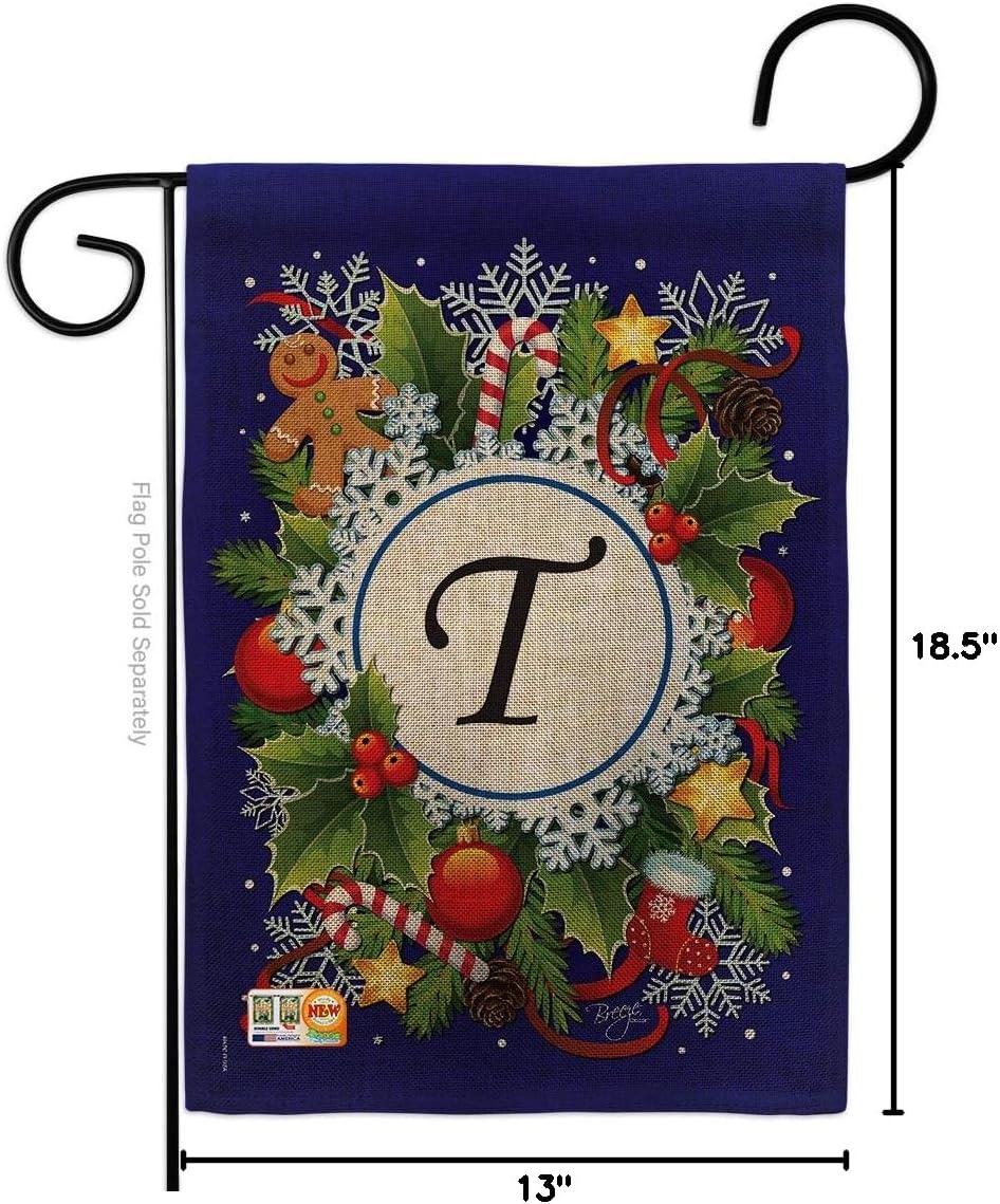 Breeze Decor BD-WT-G-130098-IP-DB-D-US12-BD 13 x 18.5 in. Winter T Initial Burlap Wonderland Impressions Decorative Vertical Double Sided Garden Flag