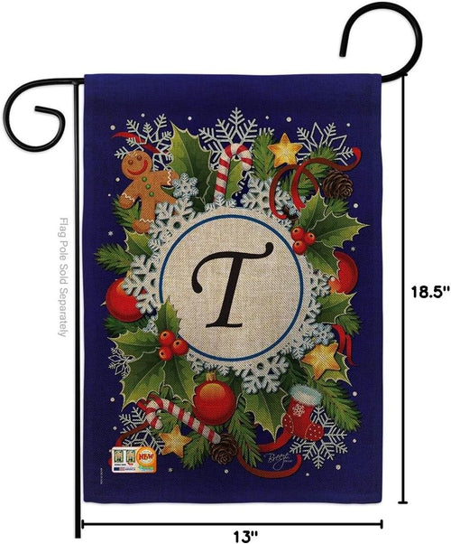 Breeze Decor BD-WT-G-130098-IP-DB-D-US12-BD 13 x 18.5 in. Winter T Initial Burlap Wonderland Impressions Decorative Vertical Double Sided Garden Flag