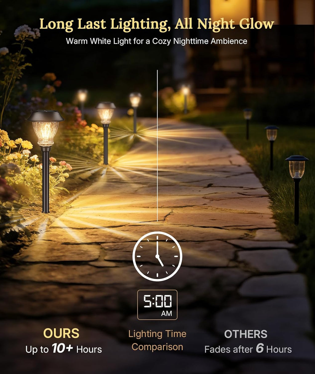 XMCOSY+ Solar Pathway Lights Outdoor, 6 Pack Decorative Crackled Glass Garden Lights, Soft Warm White Glow, Auto On/Off LED Waterproof Landscape Lighting for Yard Walkway Patio