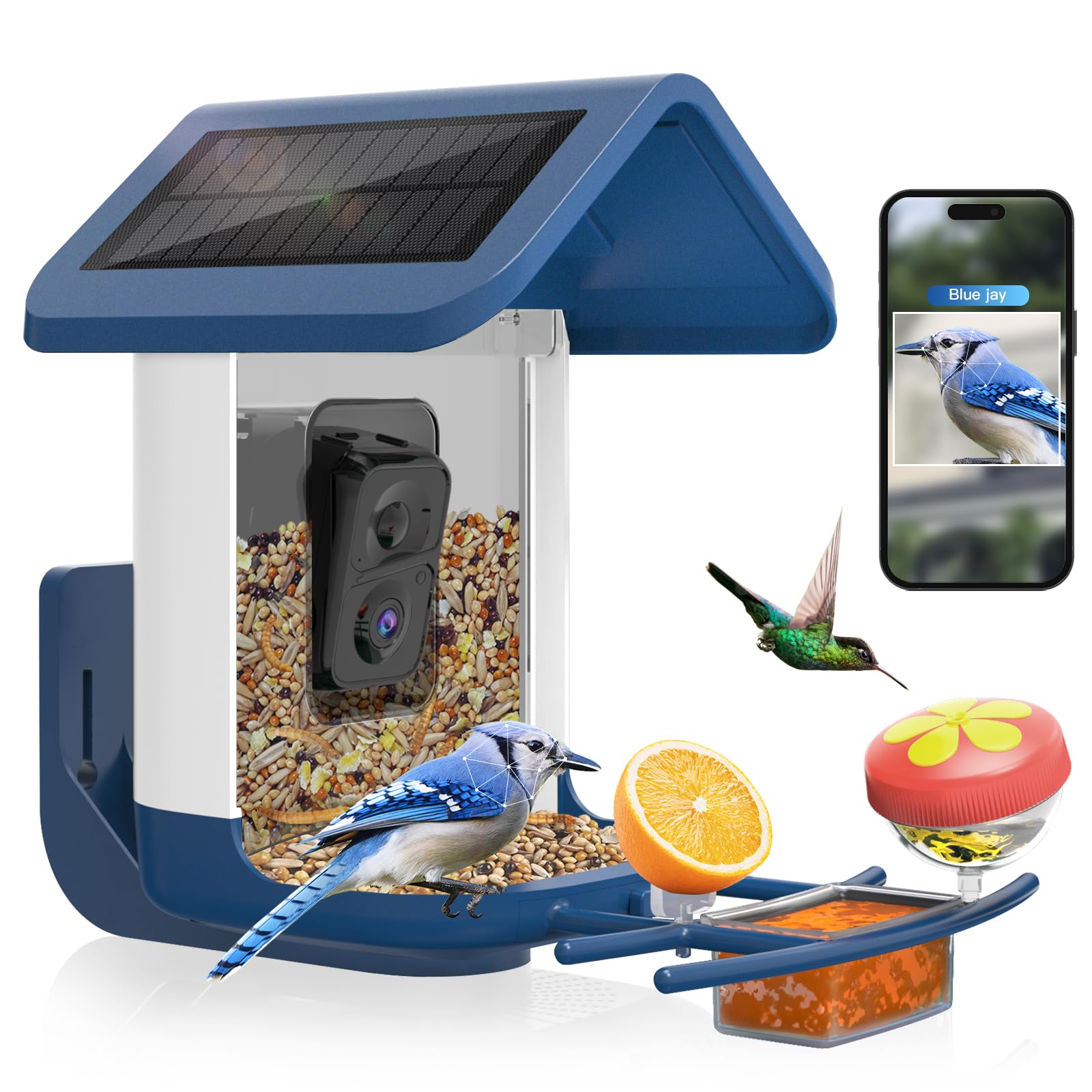 Bird Feeder with Camera Solar Powered: Smart Hummingbird Feeder for Backyard Tree - 2K Live AI Identify Auto Capture Bird Video - WiFi Bird Watching Feeders Gift for Mom Dad