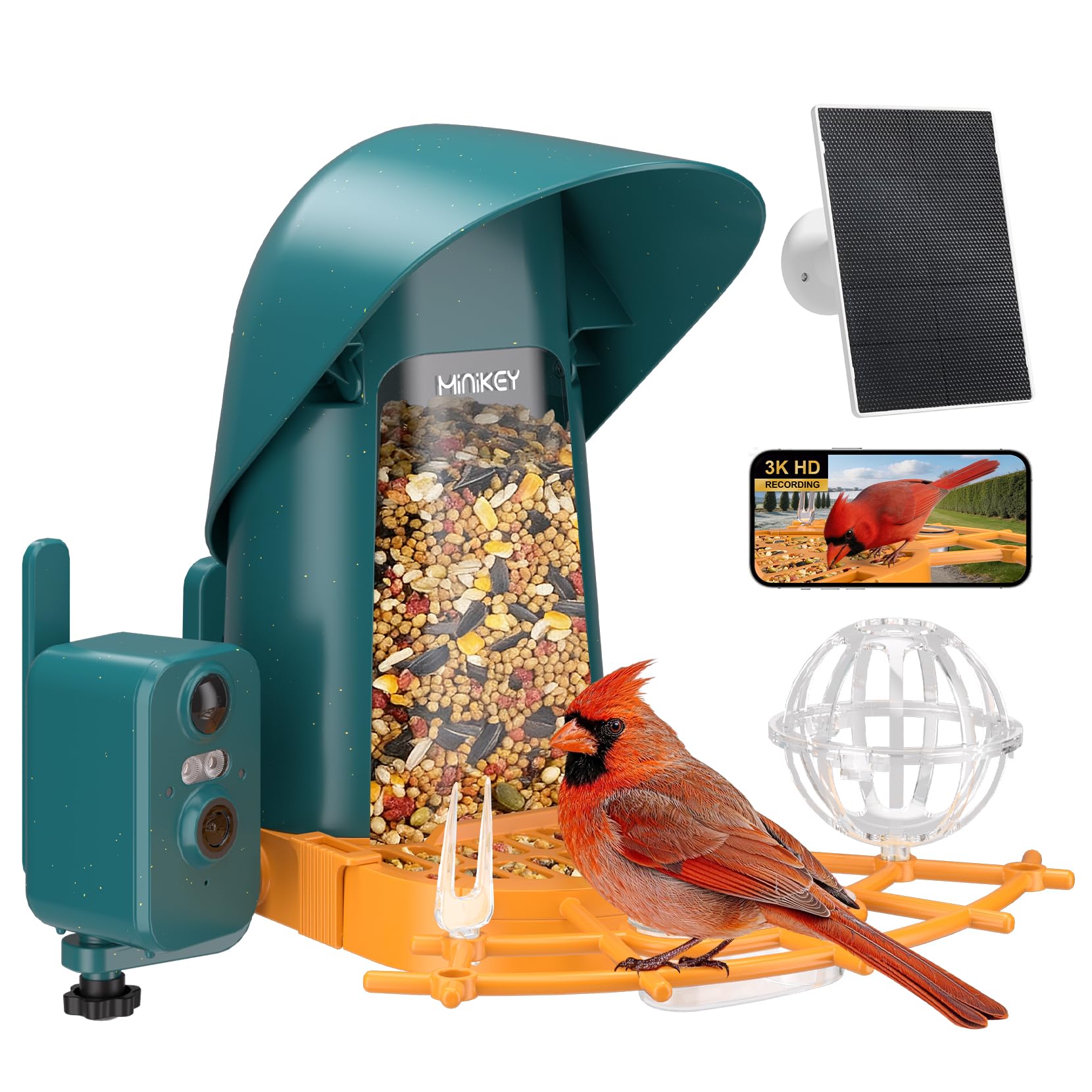 Smart Bird Feeder with Camera Outdoor Birdhouse: AI Identifies 11000+ Species, 2K HD with Arrival Alerts, Attracts Hummingbirds, Dual Squirrel-Proof, Solar Powered, Gifts for Bird Lovers Mom Dad(Blue)