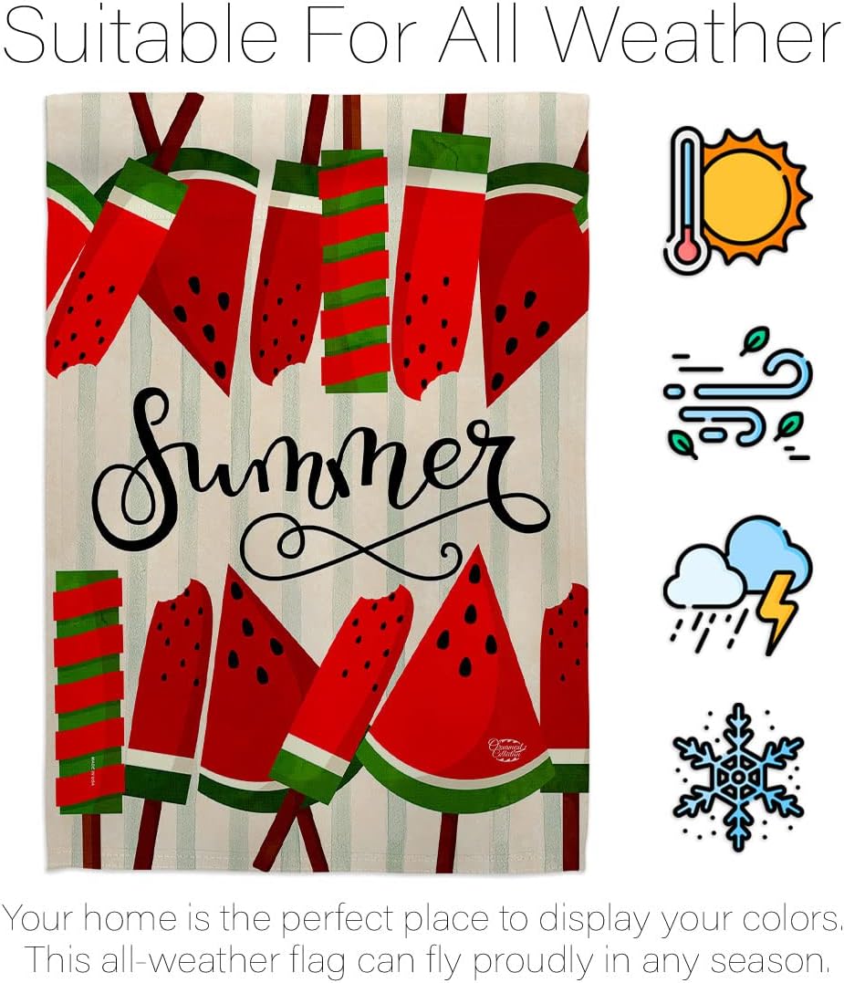 Sweet Watermelon Garden Flag Set Dowel Summer Fun in The Sun Beach Pool Luau Tropical Party Season Outdoor Summertime Sunny House Banner Small Yard Gift Double-Sided, Made in USA