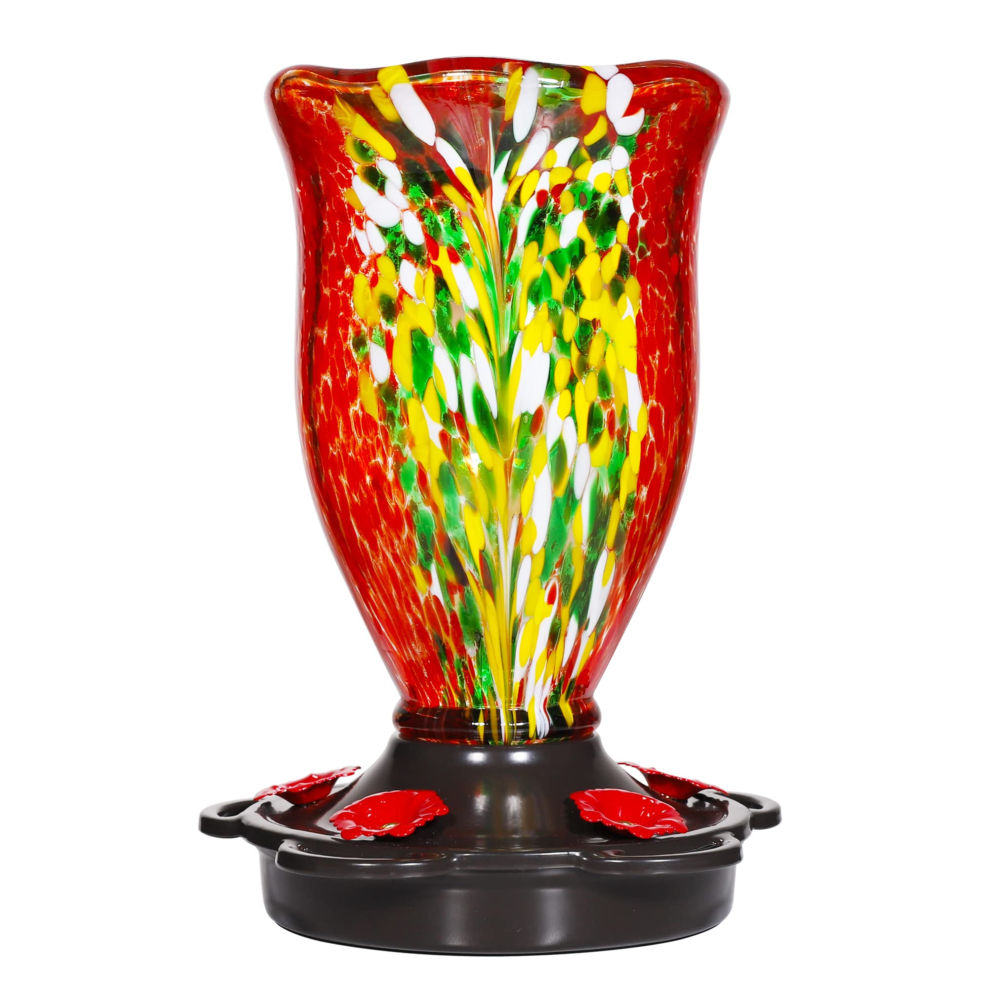 LUJII Hummingbird Feeders for Outdoors with Ant Guard, Blown Glass Hummingbird Feeder for Outside Hanging, 25 fl.oz, Never Leak, Unfading & Anti-Rust, Flower Vase, Garden Backyard Patio Decor, Blue