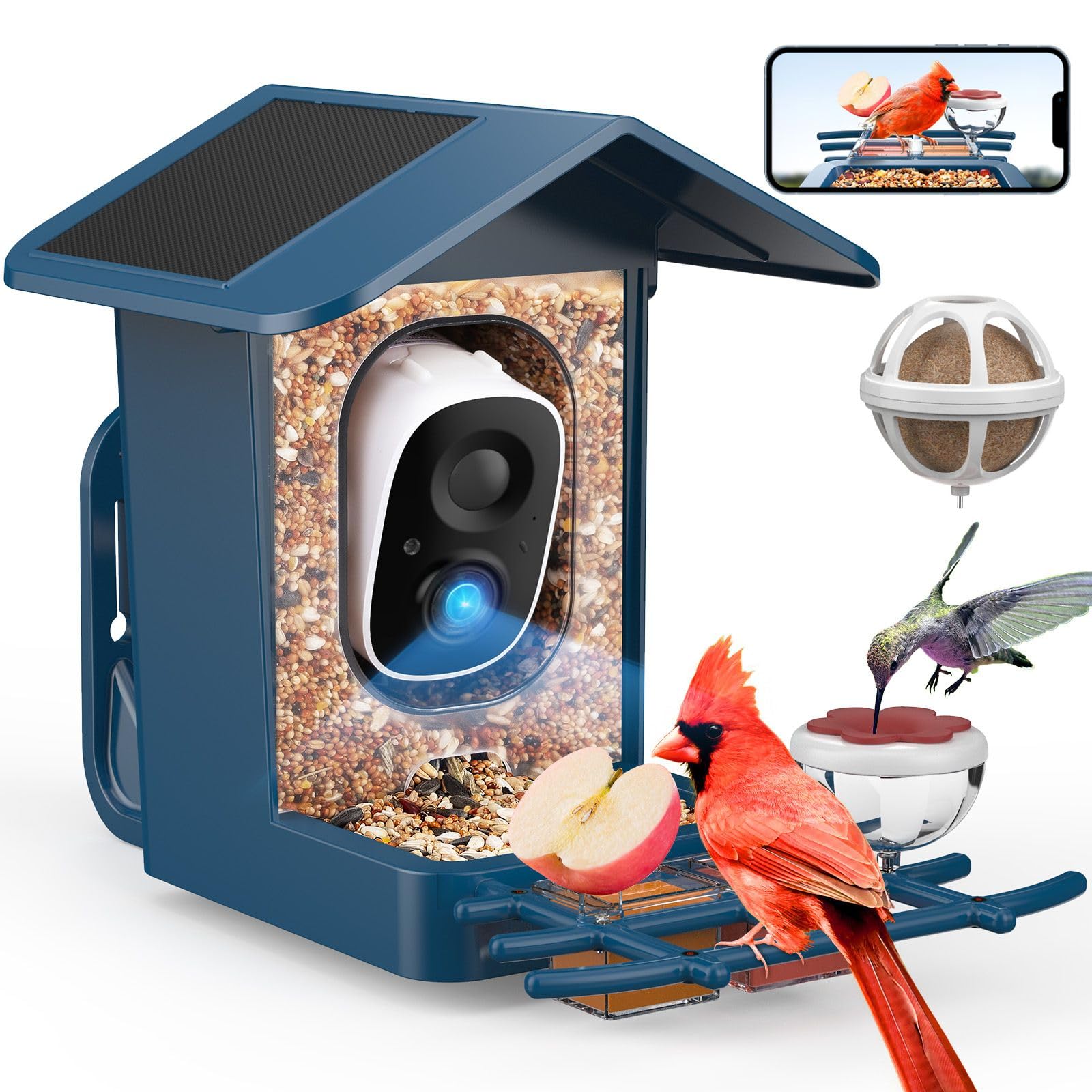 PeckCam Bird Feeder with Camera Solar Powered, AI Identify & Auto Capture, 2K HD Live Video Smart Bird Feeder Camera Instant Notifications in Backyard, Gift for Bird Lovers