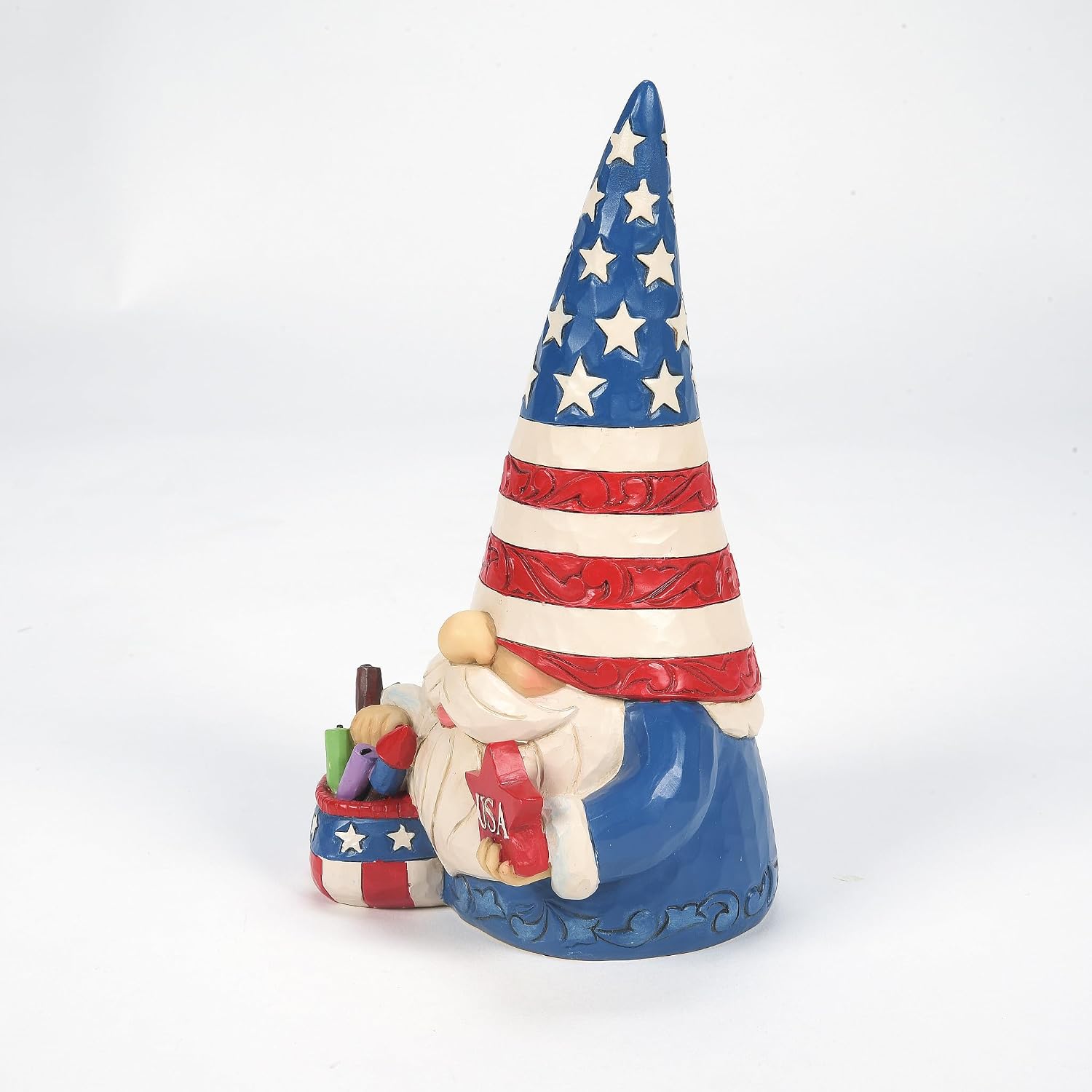 Enesco Jim Shore Heartwood Creek Patriotic Gnome Holding Fireworks Basket Figurine- Resin Hand Painted Collectible USA Decorative Gnomes Figurines Home Decor Statue, 7.5 Inch