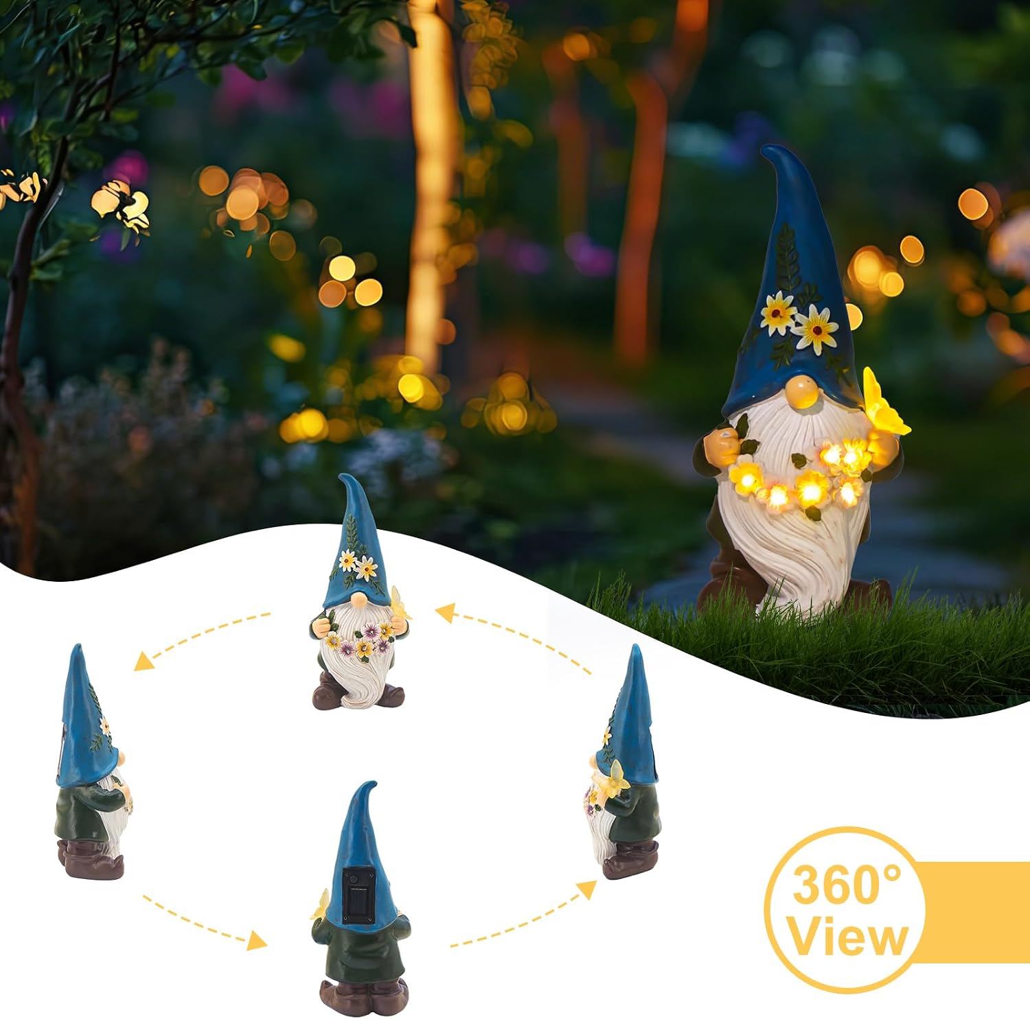 Waterproof Resin Gnome Statue with Solar Lantern, Outdoor Lawn Patio Decor Ornament