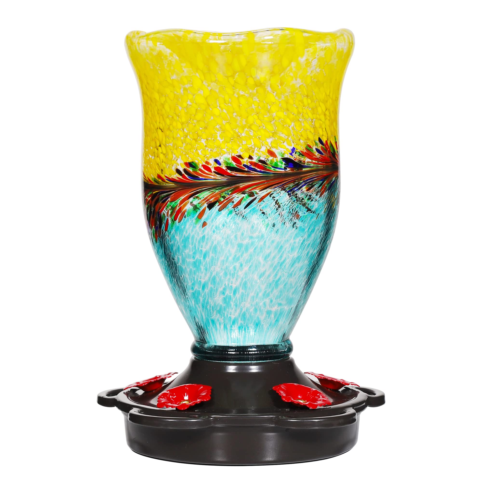 LUJII Hummingbird Feeders for Outdoors with Ant Guard, Blown Glass Hummingbird Feeder for Outside Hanging, 25 fl.oz, Never Leak, Unfading & Anti-Rust, Flower Vase, Garden Backyard Patio Decor, Blue