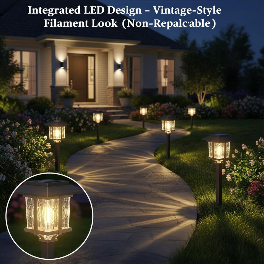 XMCOSY+ Solar Outdoor Lights Waterproof IP65, Solar-Powered Garden/Yard/Pathway Lights with Warm White 2-Tone Bronze-Wood Stainless Steel Design for Landscape Driveway Walkway Decorative