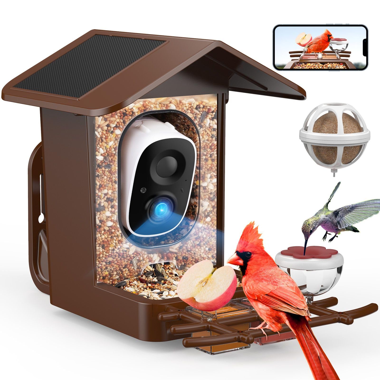 PeckCam Bird Feeder with Camera Solar Powered, AI Identify & Auto Capture, 2K HD Live Video Smart Bird Feeder Camera Instant Notifications in Backyard, Gift for Bird Lovers