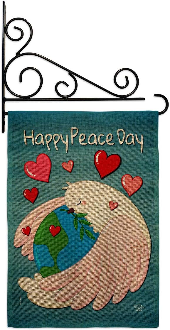 Happy Peace Day Burlap Burlap Garden Flag Set Wall Holder Sweet Life Earth Support Environmental Protection Small Decorative Gift Yard House Banner Double-Sided Made In USA 13 X 18.5