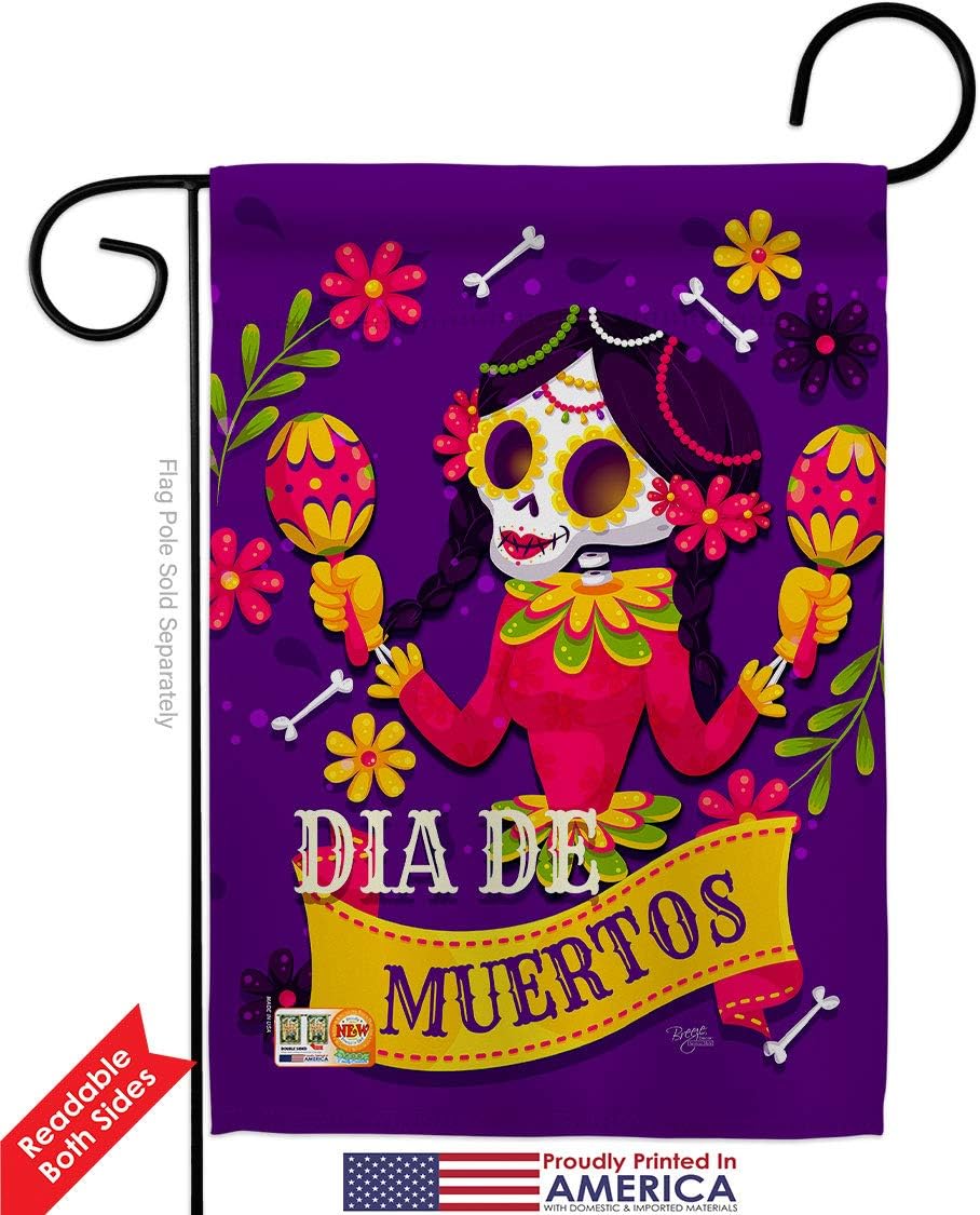 Breeze Decor Lady Dia De Muertos Garden Flag Pack Fall Day of Dead Los Fiesta Mexican Party Autumntime Applique House Decoration Banner Small Yard Gift Double-Sided, Made in USA
